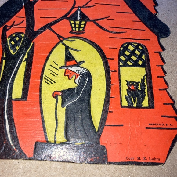 Very Old LE Luhrs Halloween Haunted House embossed die-cut with witch, black cat - Picture 3 of 5